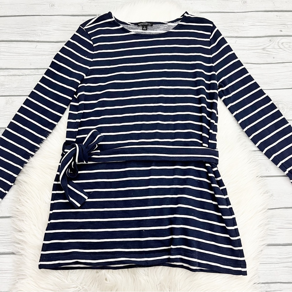 J. Crew Navy and white striped tunic sweater